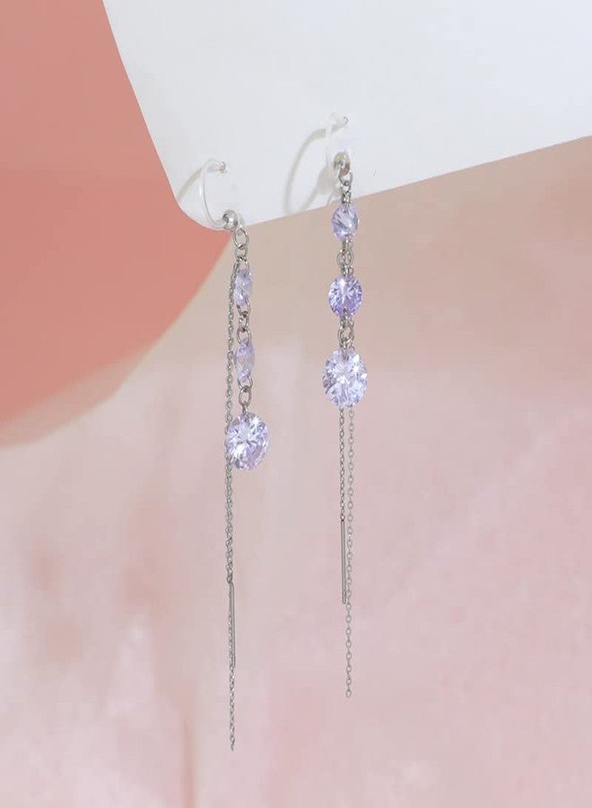 KMEOSCH Plastic Earrings,KMEOSCH Stylish and Comfortable Plastic Drop Earrings with Hypoallergenic Hooks for Sensitive Ears - Purple Cubic Zircon Dangle and Tassel - Image 5